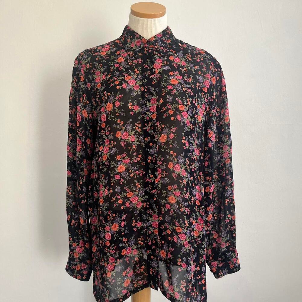 Vintage sheer black floral blouse